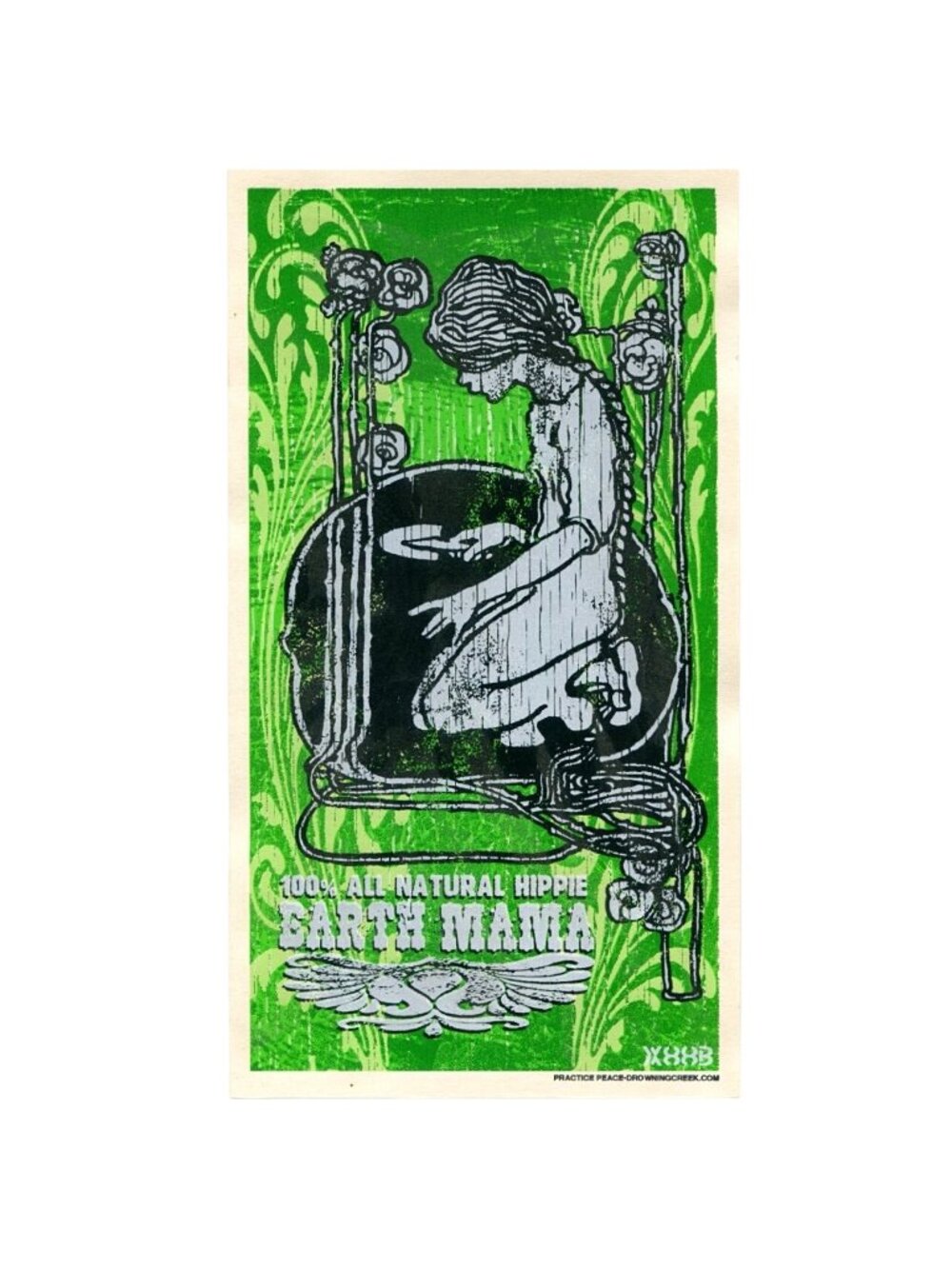 Jeff Wood Screenprint, Earth Mama Poster, 6x11" Handbill, Hippie Art, Early Work